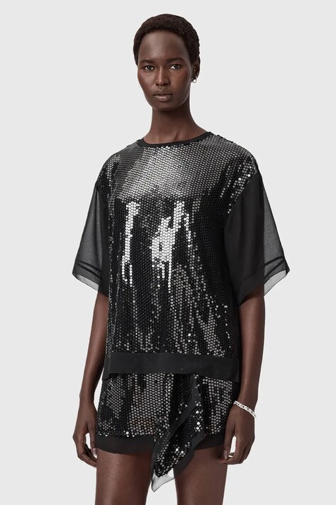 AllSaints bluzka damska kolor czarny wzorzysta W051PD