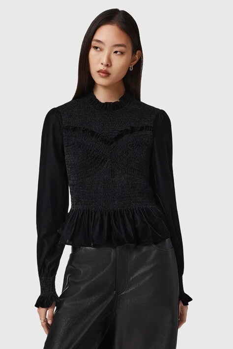 AllSaints bluzka damska kolor czarny gładka W062PD