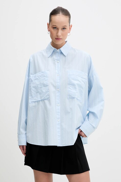 Hugo Blue koszula bawełniana Edafnena_B damska kolor niebieski wzorzysta 50553358