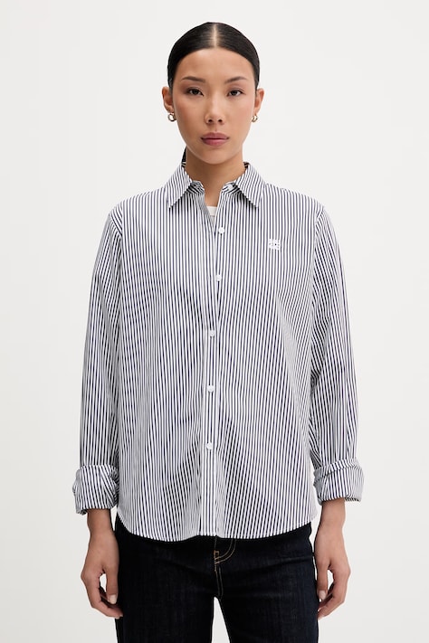 HUGO koszula damska z bawełną The Essential Shirt granatowa w paski 50552601