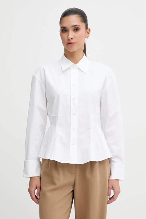 Хлопковая рубашка HUGO цвет белый slim классический воротник 50552863