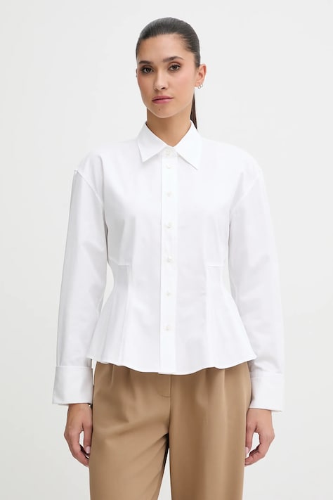 HUGO koszula bawełniana damska kolor biały slim z kołnierzykiem klasycznym 50552863