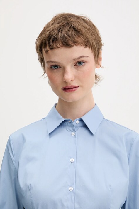 HUGO koszula The Fitted Shirt damska kolor niebieski slim z kołnierzykiem klasycznym 50554568