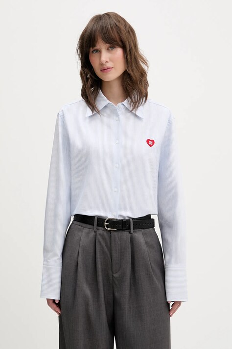 HUGO koszula bawełniana Erselia damska kolor niebieski regular z kołnierzykiem klasycznym 50556370