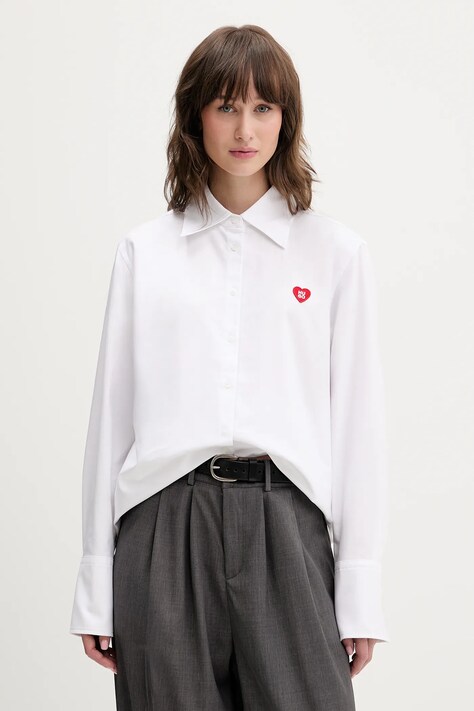 HUGO koszula bawełniana Erselia damska kolor biały regular z kołnierzykiem klasycznym 50556398