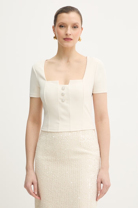 Guess bluzka EVELINA damska kolor beżowy gładka W6RP08 KCBO2