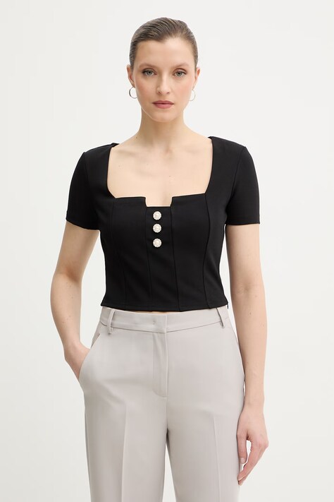 Μπλουζάκι Guess EVELINA χρώμα: μαύρο, W6RP08 KCBO2