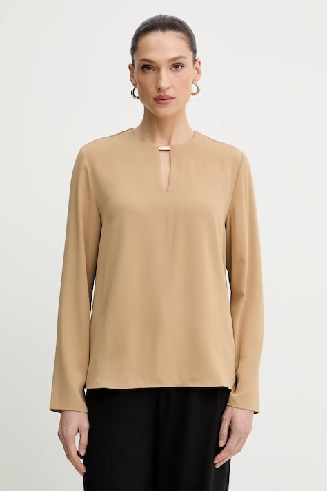 Calvin Klein bluzka damska kolor beżowy gładka LV044E903G