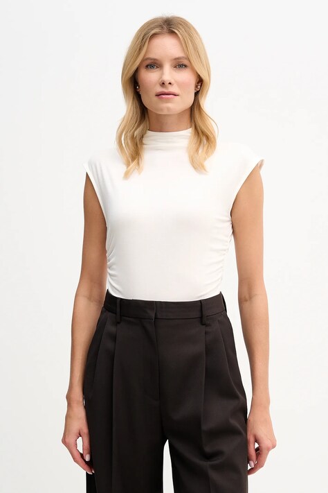 Dkny bluzka damska kolor beżowy gładka W3384RAS