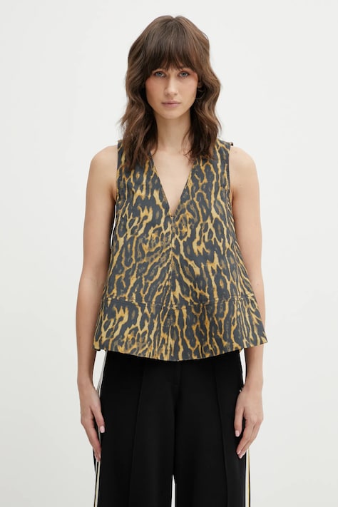 GANNI top damska kolor zielony wzorzysta A1040087