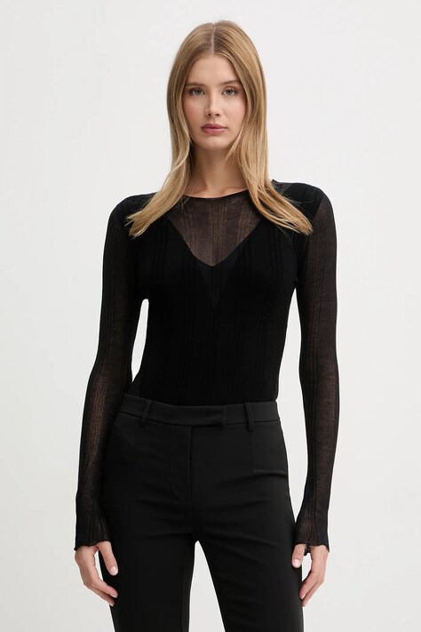 Pinko bluzka z dodatkiem wełny damska kolor czarny gładka 106320 A34B