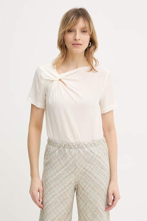 Patrizia Pepe bluzka jedwabna damska kolor beżowy gładka 8C0847 A156