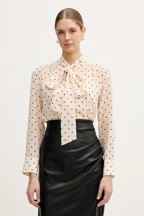 Košeľa Joop! béžová farba, regular, s viazaním vo výstrihu, 30100464