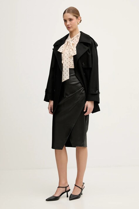 Joop! koszula damska kolor beżowy regular z wiązanym dekoltem 30100464