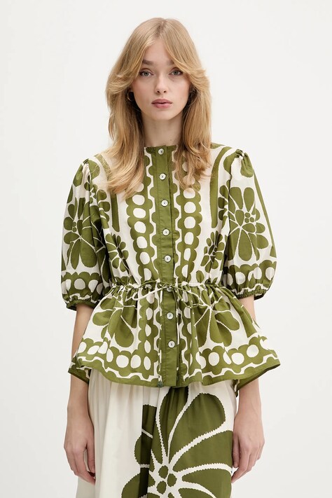 Farm Rio koszula bawełniana damskie kolor zielony regular 344603