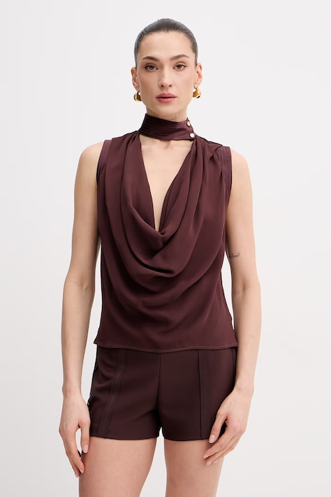 Elisabetta Franchi bluzka damska z wiskozy brązowa gładka CA13461E2