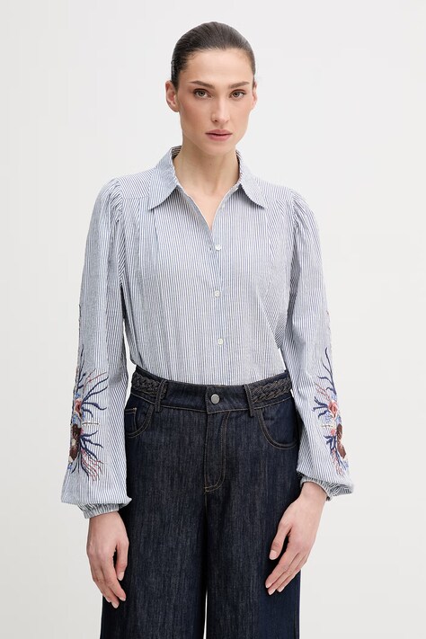 Mos Mosh koszula bawełniana Ciu damska kolor granatowy regular z kołnierzykiem klasycznym 177980.