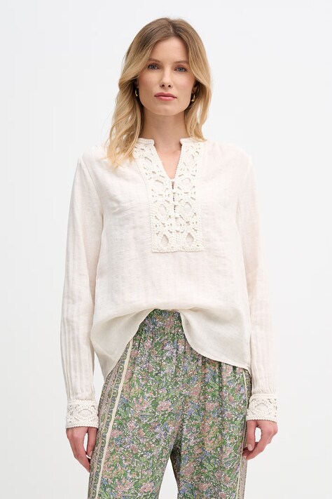 Mos Mosh bluzka damska z lnem Evanda beżowa 176870