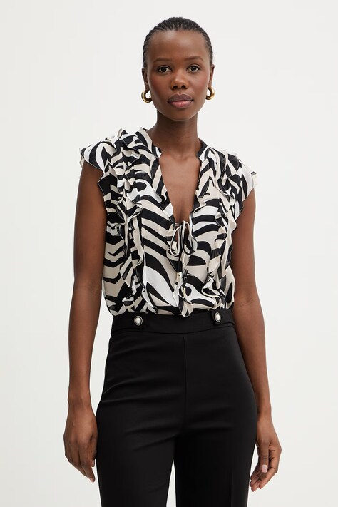 Marella bluzka z falbanką damska z wiskozy UGOLA czarna 2613161034200