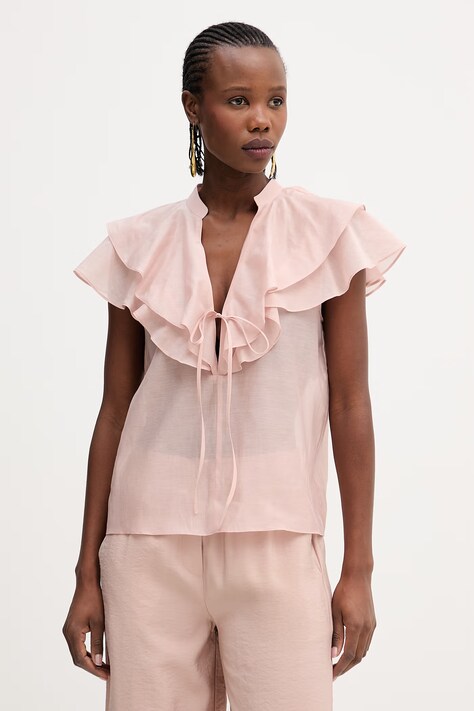 Marella bluzka z dodatkiem jedwabiu FARAONE damska kolor różowy gładka 2613161074200