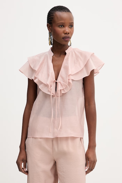 Marella bluzka z dodatkiem jedwabiu FARAONE damska kolor różowy gładka 2613161074200