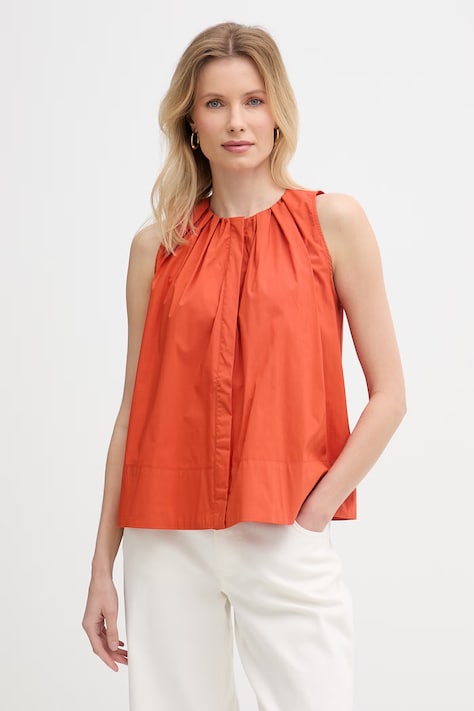 Marella bluzka koszulowa damska z bawełny Emme by Marella pomarańczowa gładka