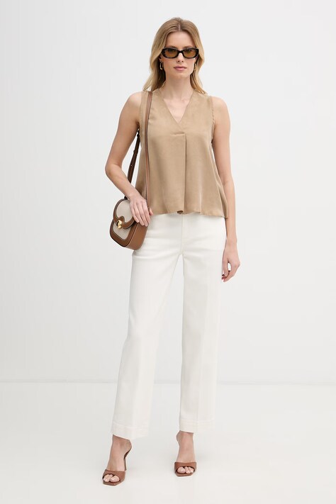 Marella bluzka na ramiączkach damska z lyocellu Emme by Marella beżowa 2615161182200