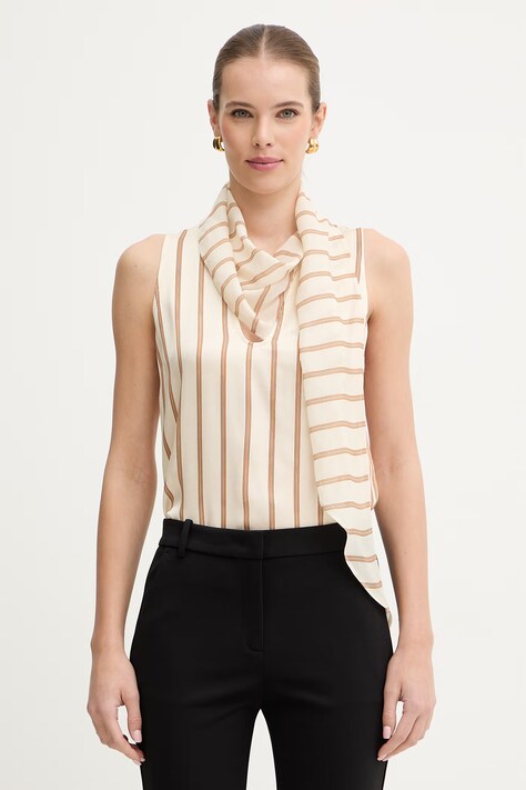 Simona Corsellini bluzka damska kolor beżowy wzorzysta P26CPTO00401