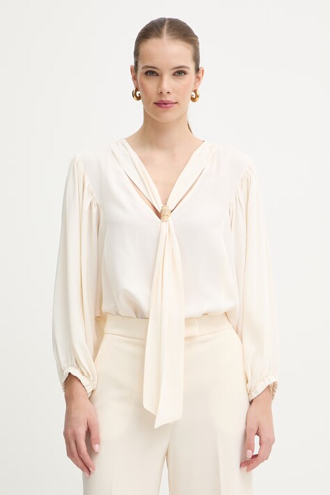 Simona Corsellini bluzka z dodatkiem jedwabiu damska kolor beżowy gładka P26CPBL01301