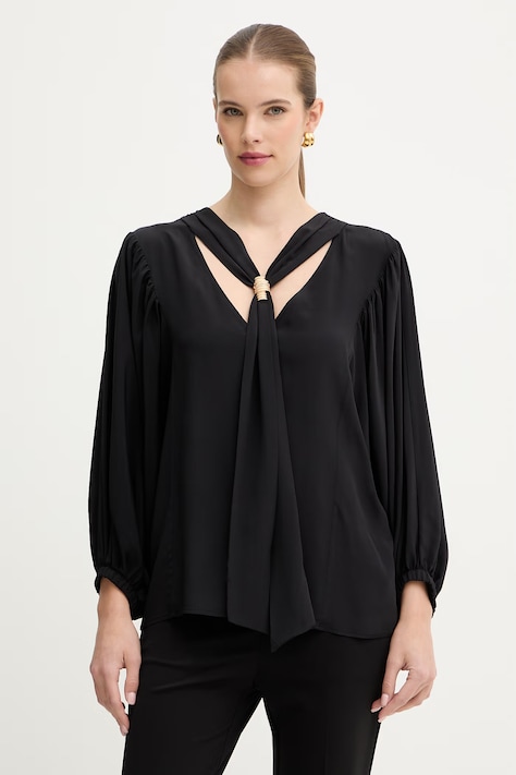 Simona Corsellini bluzka z dodatkiem jedwabiu damska kolor czarny gładka P26CPBL01301