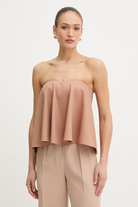 Twinset bluza z odkritimi rameni ženska z dodatkom volne rjava enobarvna 261TP2390