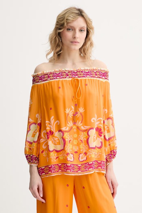 Twinset bluzka hiszpanka damska z wiskozy pomarańczowa 261LB2LAA