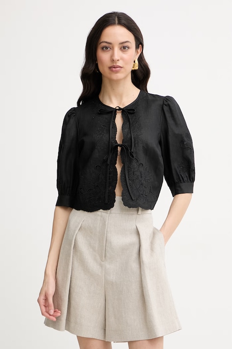 Twinset bluzka damska z lnem czarna gładka 261TT2120