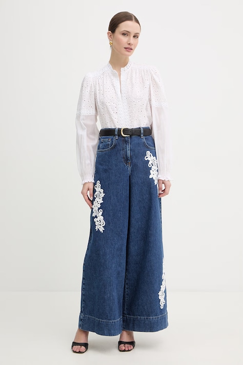 Pamučna majica Twinset za žene, boja: bijela, bez uzorka, 261TF2114