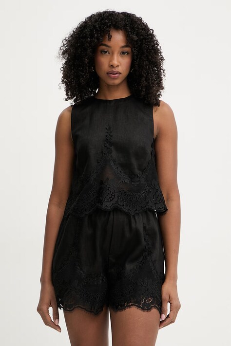 Twinset μπλούζα γυναικεία λινή μαύρη απλή 261TT2182