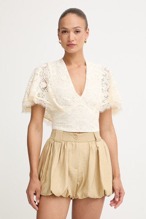 Twinset bluza s volanima ženska s čipkom bež 261TT2313