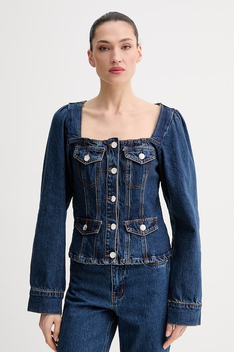 Gestuz koszula damska jeansowa granatowa gładka 10911020