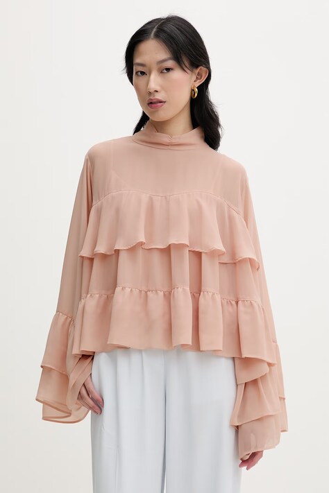 Gestuz bluzka z falbanką damska pomarańczowa gładka 10911051