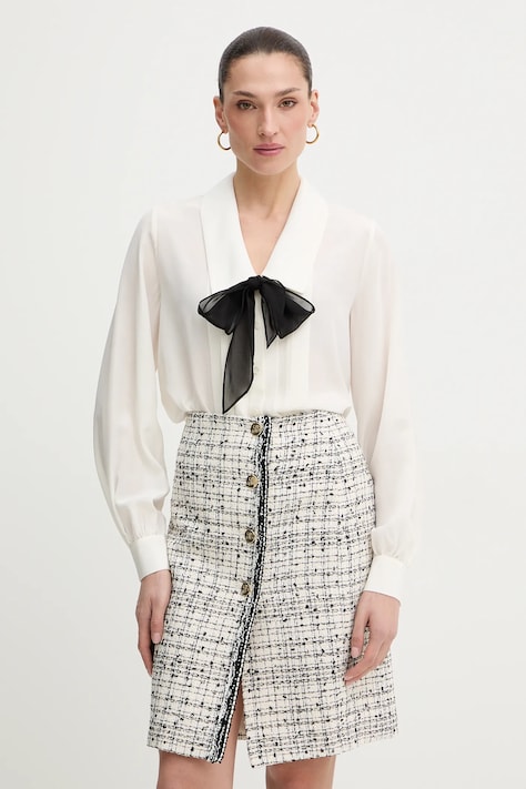 Luisa Spagnoli koszula jedwabna Balda damska kolor beżowy regular z kołnierzykiem klasycznym 542842