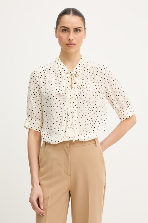 Luisa Spagnoli bluzka z dodatkiem jedwabiu Barcolana damska kolor beżowy wzorzysta 543049