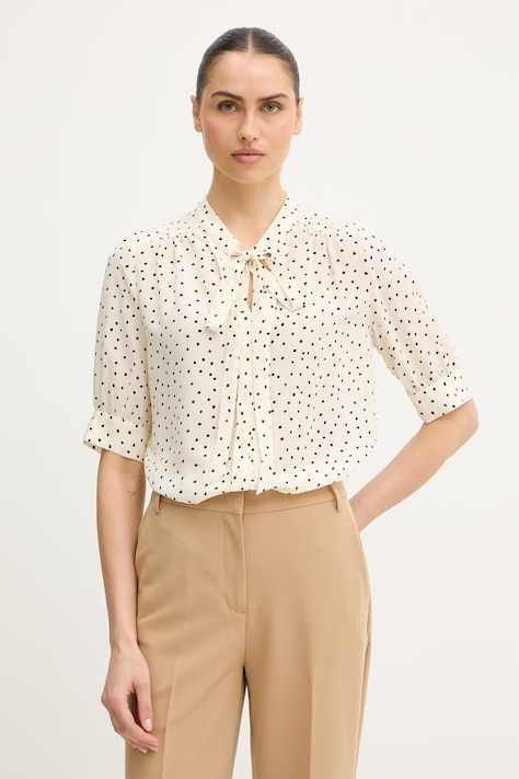 Luisa Spagnoli bluzka z dodatkiem jedwabiu Barcolana damska kolor beżowy wzorzysta 543049