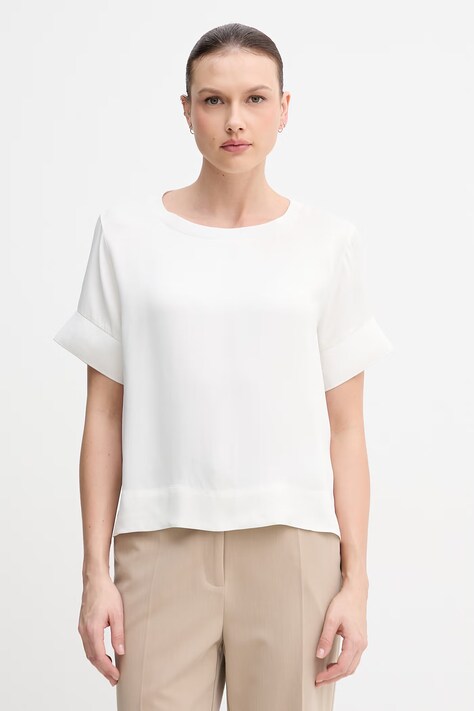 Sisley bluzka damska z wiskozy beżowa gładka 52BZLQ0AN