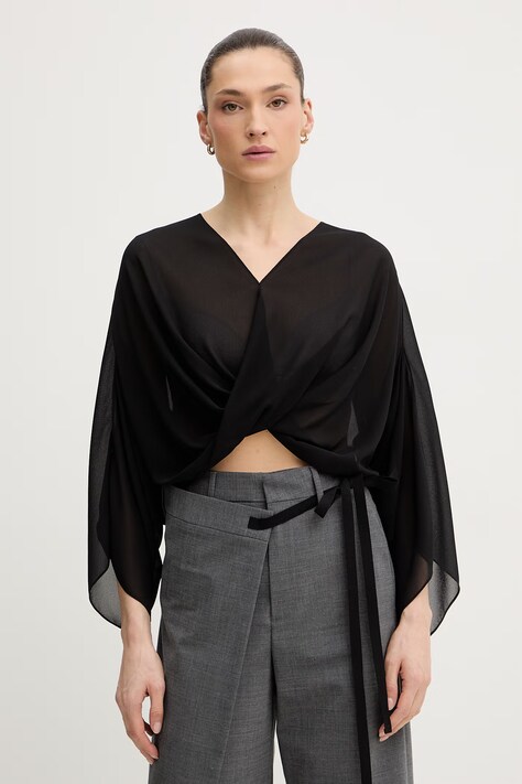 MM6 Maison Margiela bluză culoarea negru, uni, S52NH0039.M35468.900