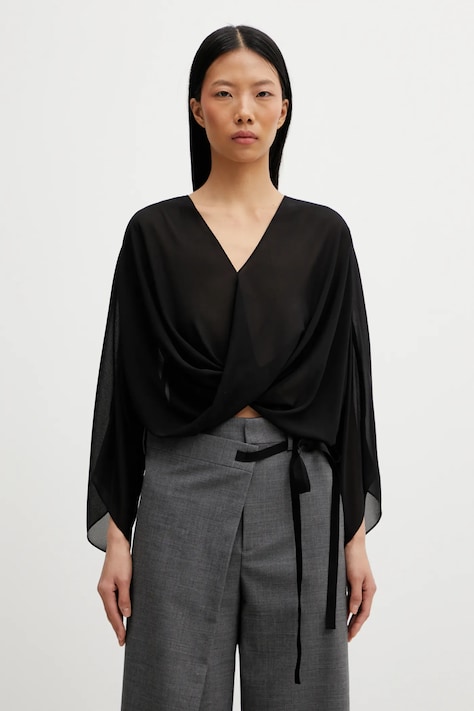 MM6 Maison Margiela bluzka damska kolor czarny gładka S52NH0039.M35468.900