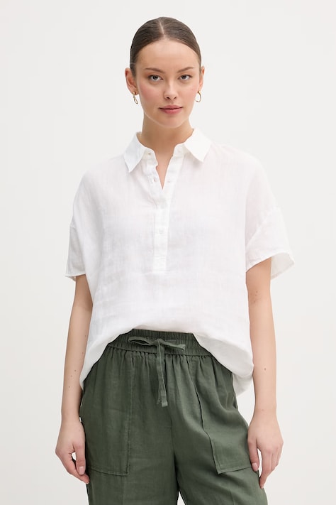 United Colors of Benetton bluza za žene od lana bijela bez uzorka 5BMLDQ0D2