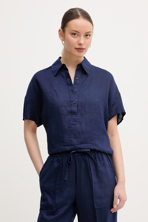 United Colors of Benetton bluza ženska lanena mornarsko plava 5BMLDQ0D2