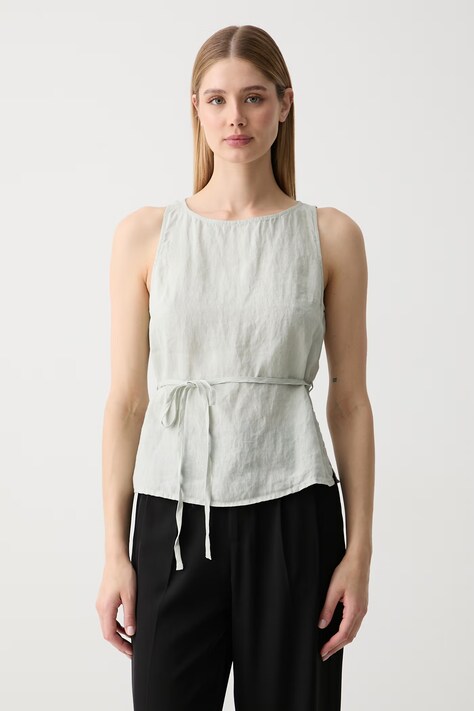 United Colors of Benetton top damski lniany zielony gładki 5BMLDQ0DZ