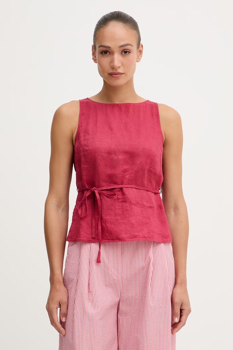 United Colors of Benetton top damski lniany czerwony gładki 5BMLDQ0DZ