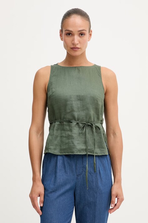 United Colors of Benetton top damski lniany zielony gładki 5BMLDQ0DZ