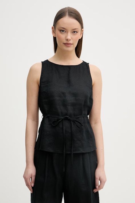 United Colors of Benetton blúzka dámska ľanová čierna hladká 5BMLDQ0DZ